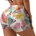 thumbnail image 2 of Kdxio Butterflies and Roses Print Workout Shorts for Women Seamless Soft Smooth Gym Yoga Scrunch Active Shorts, 2 of 9