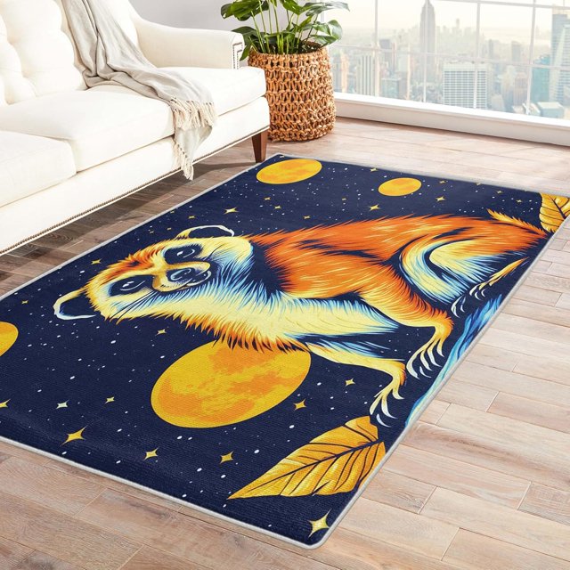 Animal Rugs for Living Room Bedroom - Meerkat Rug 4x6 - Starry Sky Carpet for Home Decor - Washable Non Slip Patterned Indoor Large Area Rug - Soft & Low Pile (ZJ&217)