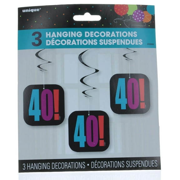 40TH Birthday 40! Set of 3 Hanging Decorations Party Supplies