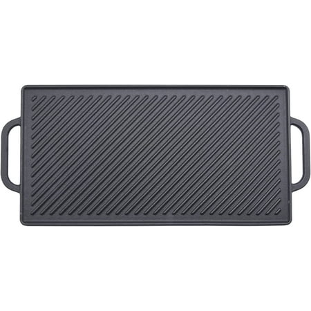 

GasSaf Cast Iron Reversible Grill Griddle for Stove Tops and Gas Grills Non-Stick Griddle Plate Top Outdoor Cooking Double Sided Grill Pan with Handles 15 Inch x9 Inch