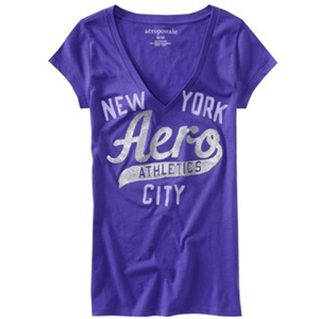 Aeropostale Aero New York Glitter Camiseta gráfica para mujer, Púrpura, X-Large