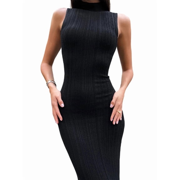 Women Bodycon Maxi Dress Casual Long Dresses Black S