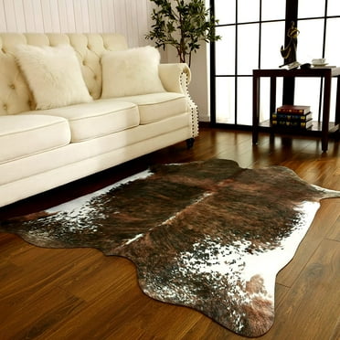 Premium Cowhide Rug Accent Western Rug 4.6x5.2ft Faux Cow Hide Rug Rustic Animal Rug Cute Cow Print Rug Stylish Rugs for Living Room Bedroom Leahther Carpets for Cowboy Cowgirl, Olive Green