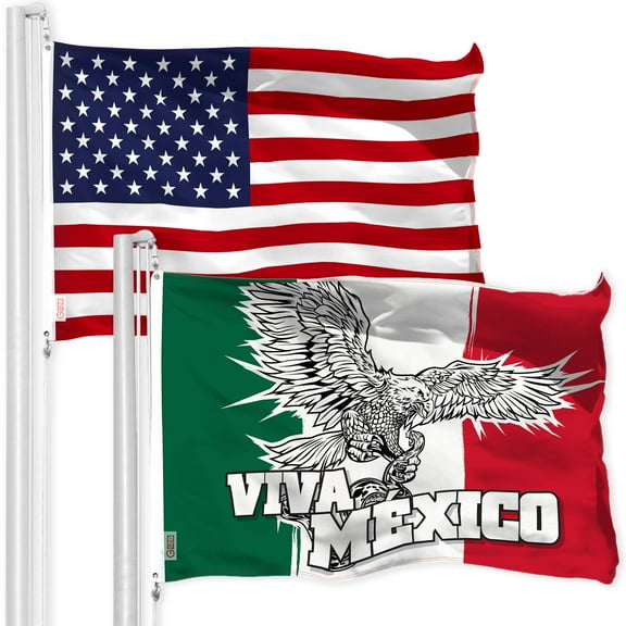 G128 Combo Pack: American USA Flag 3x5 Ft & Mexico Mexican Viva Mexico Flag 3x5 Ft | Both LiteWeave Pro Series Printed 150D Polyester, Brass Grommets