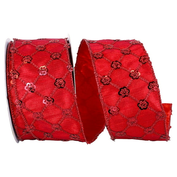 JAM Paper All Occasion Scarlet Red Polyester Christmas Sequin Ribbon, 10yd x 2.5in, 1/Pack