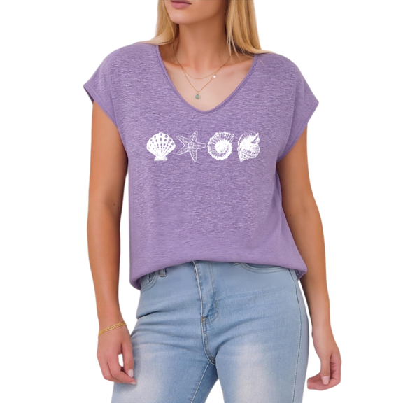 Giffimy Women's Coastal Seashell Starfish Purple V-Neck Sleeveless T-Shirt Beach Casual Tank Top