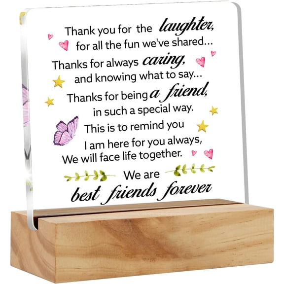 Inspirational Friendship Gift Friends Thank You for the Laughter Desk Decor Best Friends Forever Acrylic Desk Plaque Sign with Wood Stand Home Office Desk Sign Keepsake