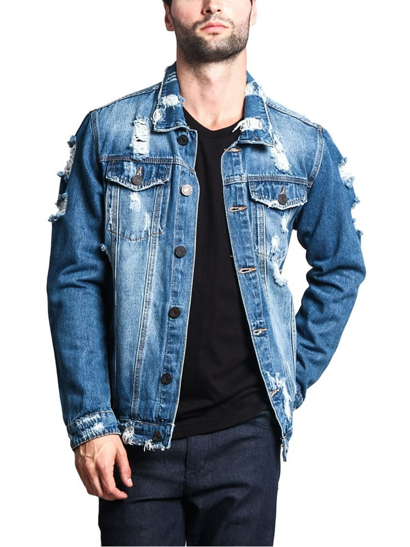 Victorious Men's Classic Distressed Denim Trucker Jean Jacket
