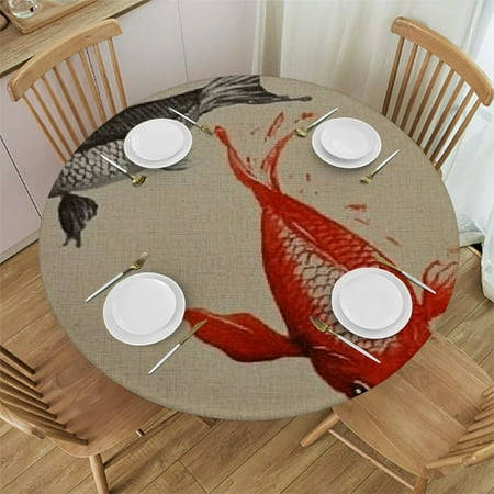 

Sheronv Fish Themed Round Table Cover Stain Resistant & Washable for Indoor Outdoor Dining Wedding Parties Camping 100% Polyester Fabric 38 -42