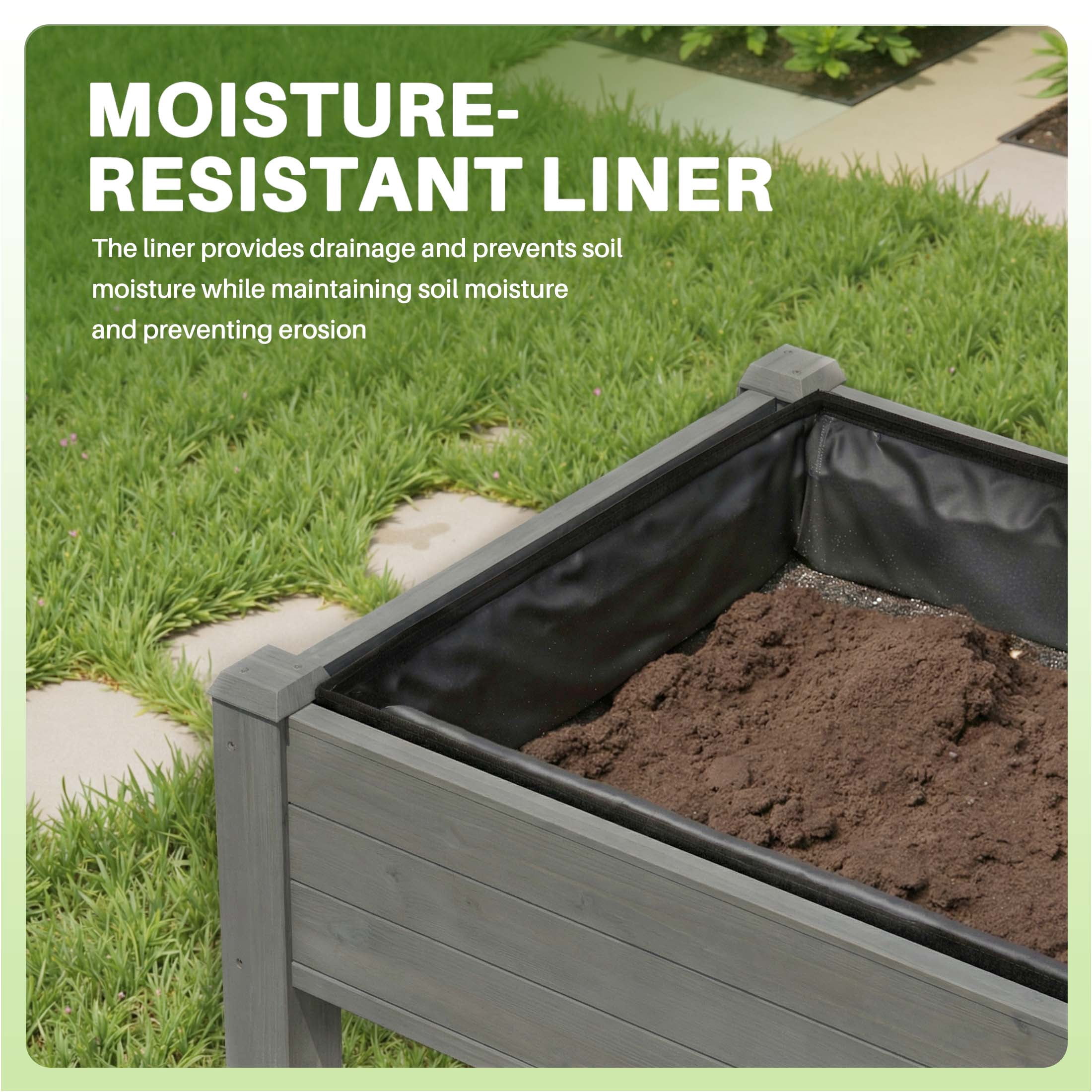 CONCETTA Wooden Raised Garden Bed - Elevated Planter Box with Drainage & Liner, 34" x 18" x 30" for Backyard/Patio/Balcony (Gray)