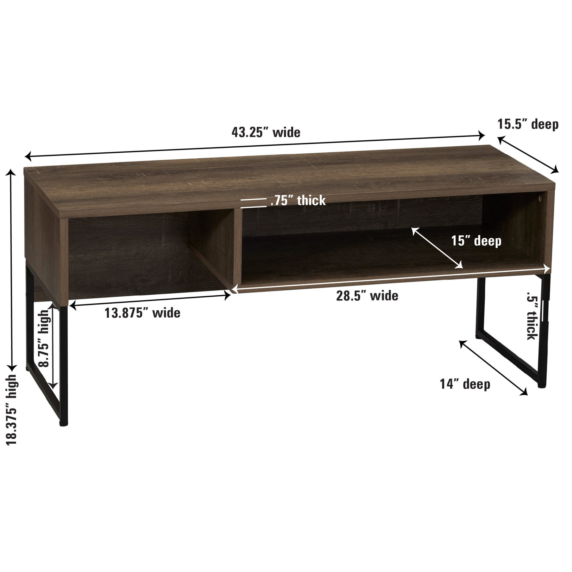 Household Essentials Wrap TV Stand with Rectangular Storage Compartment Ashwood Rustic Wood Grain and Black Metal