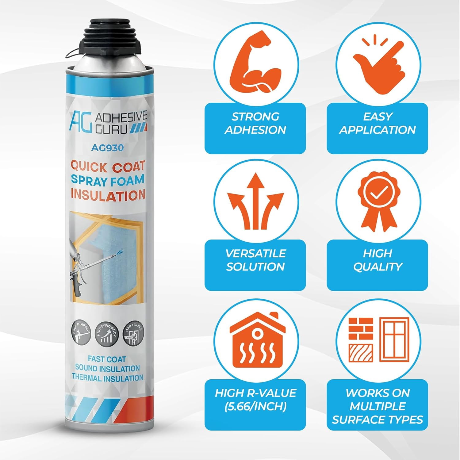Adhesive Guru 18-Pack Closed Cell Polyurethane Spray Foam Insulation Kit, Mega Size Weatherproof Window & Door Insulation, 18 Cans with Gun and Cleaner, Blue