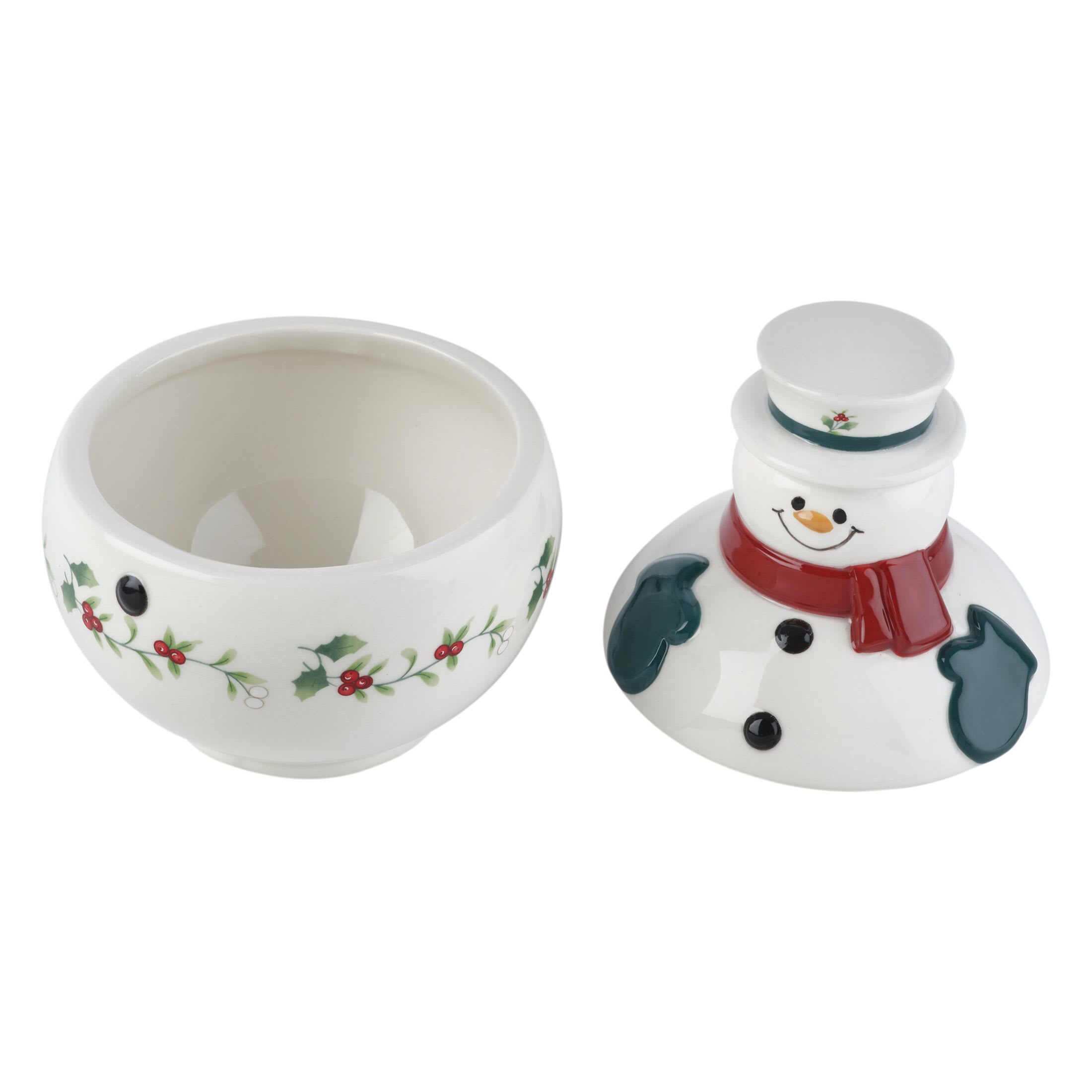 Pfaltzgraff Winterberry Dolomite 5 in Snowman Covered Serving Bowl