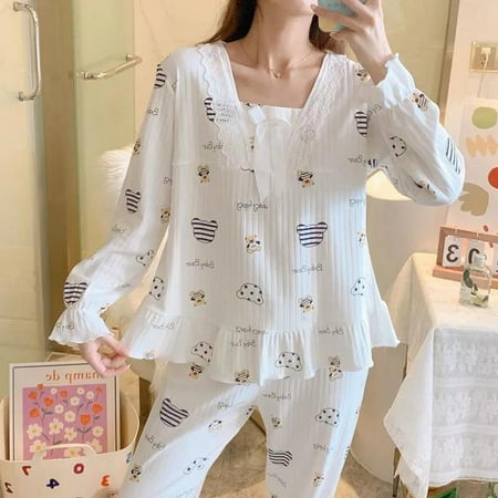 

CoCopeaunt Pajamas womens suit autumn and winter two-piece suit sweet and lovely princess style can be worn out in home clothes
