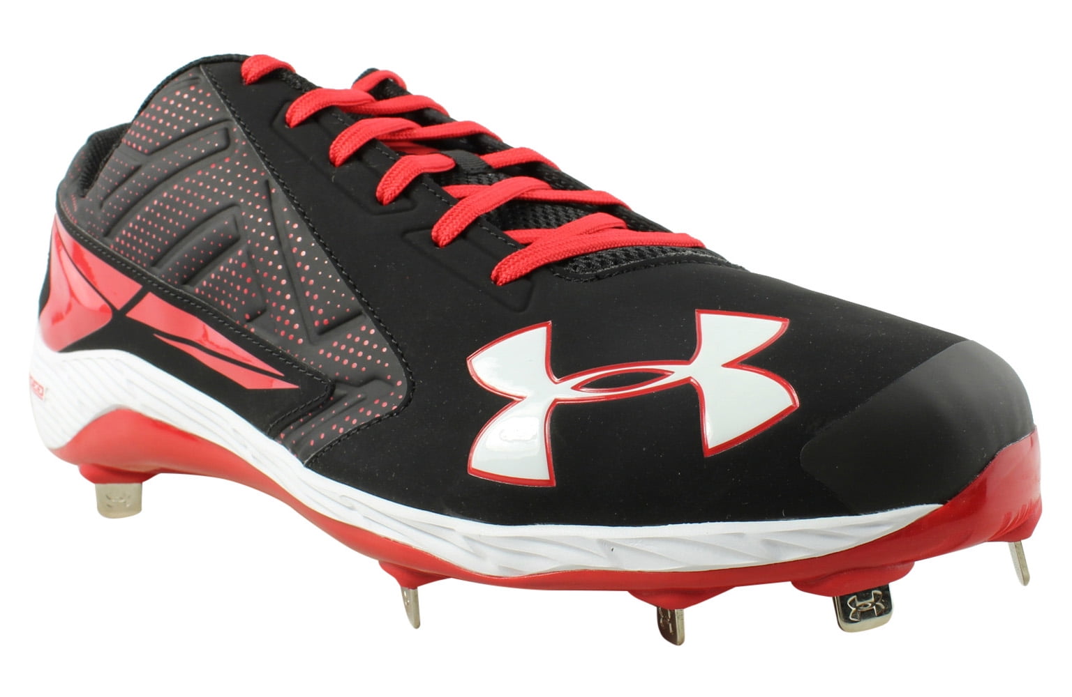 red and black under armour baseball cleats