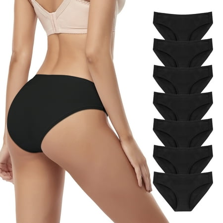 

7 Pack Womens Cotton Bikini Underwear Hipster Girls Panties Low Waist Briefs Black L