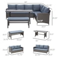 thumbnail image 2 of 4 Piece Outdoor Patio Rattan Wicker Dining Table Bench Patio Furniture Sofa, 2 of 7