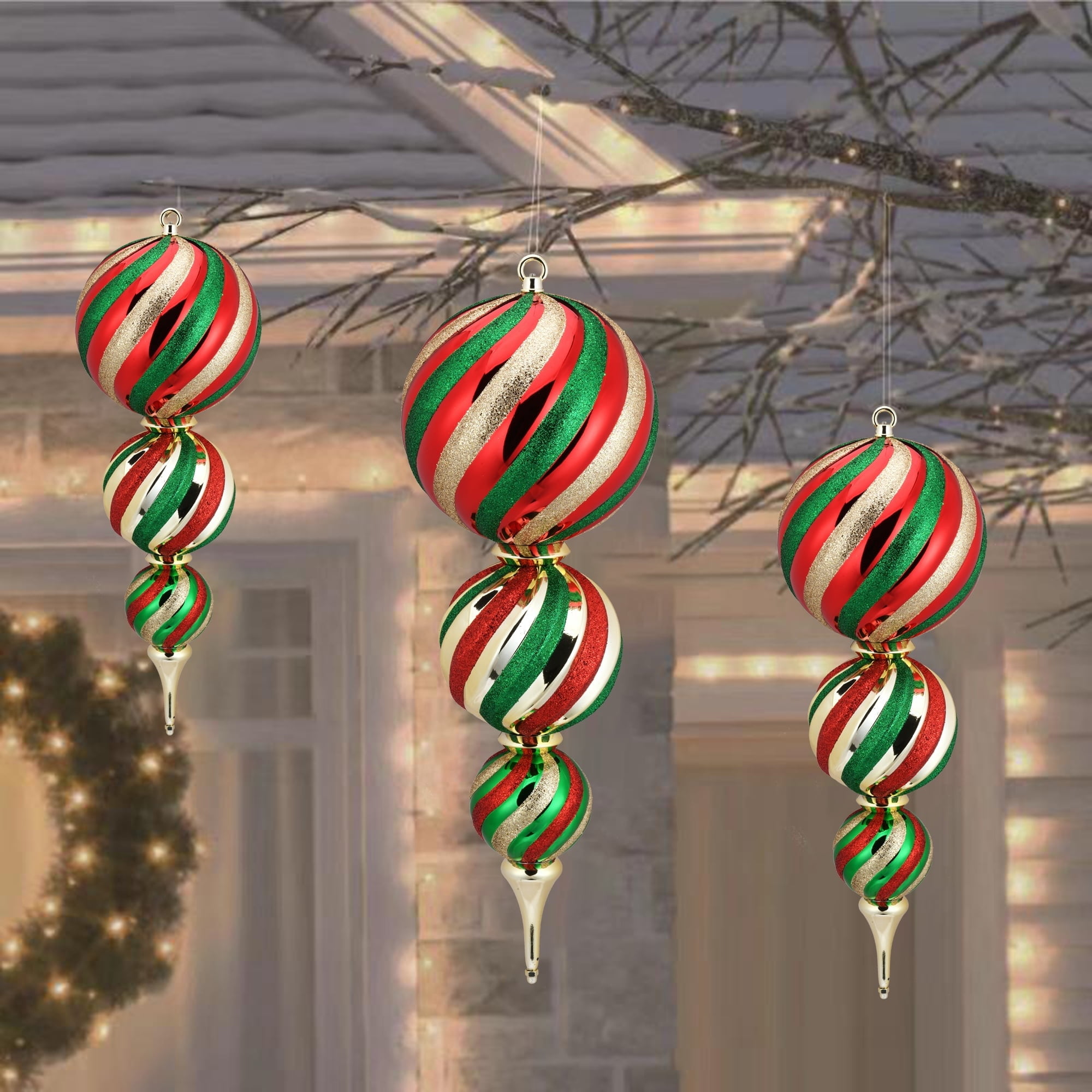 Red/Green/Gold Jumbo Finial Shatterproof Christmas Ornament, 23", by Holiday Time