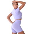 thumbnail image 4 of IBTOM CASTLE Women Workout Sets Yoga Outfits, Short Sleeve Crop Top + High Waisted Running Short Pants Gym Clothes Tracksuit, 2-Piece S Light Purple, 4 of 9