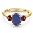 thumbnail image 3 of Gem Stone King 18K Yellow Gold Plated Silver Blue Lapis and Red Garnet Engagement Ring for Women | 2.74 Cttw | Oval 9X7MM | Gemstone Birthstone | Size 9, 3 of 6