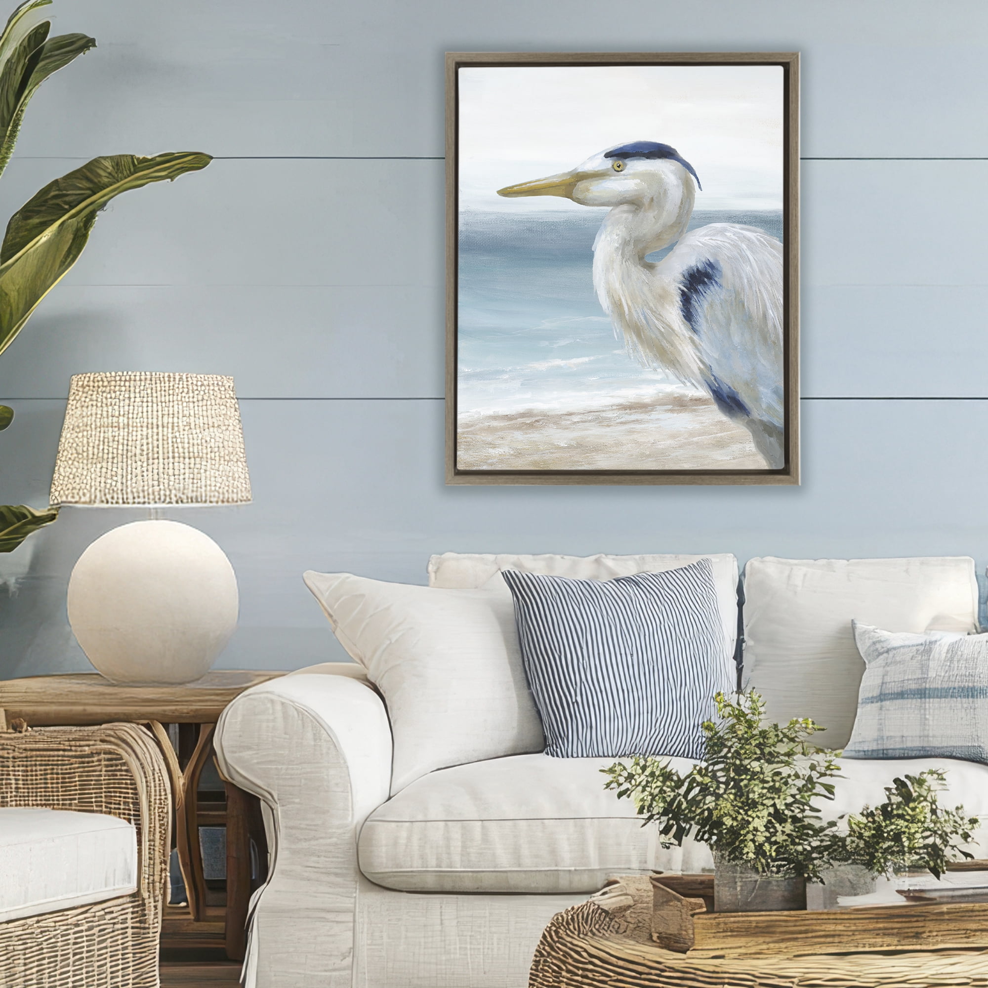 Stupell Industries Left Gazing Heron Brown Framed Floater Canvas Wall Art, design by Nan