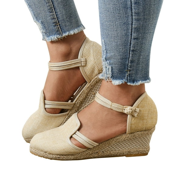 Dakaela Sandals for Women Closed Toe Espadrille Wedge Sandal Ankle Strap Dressy Platform Casual Shoes