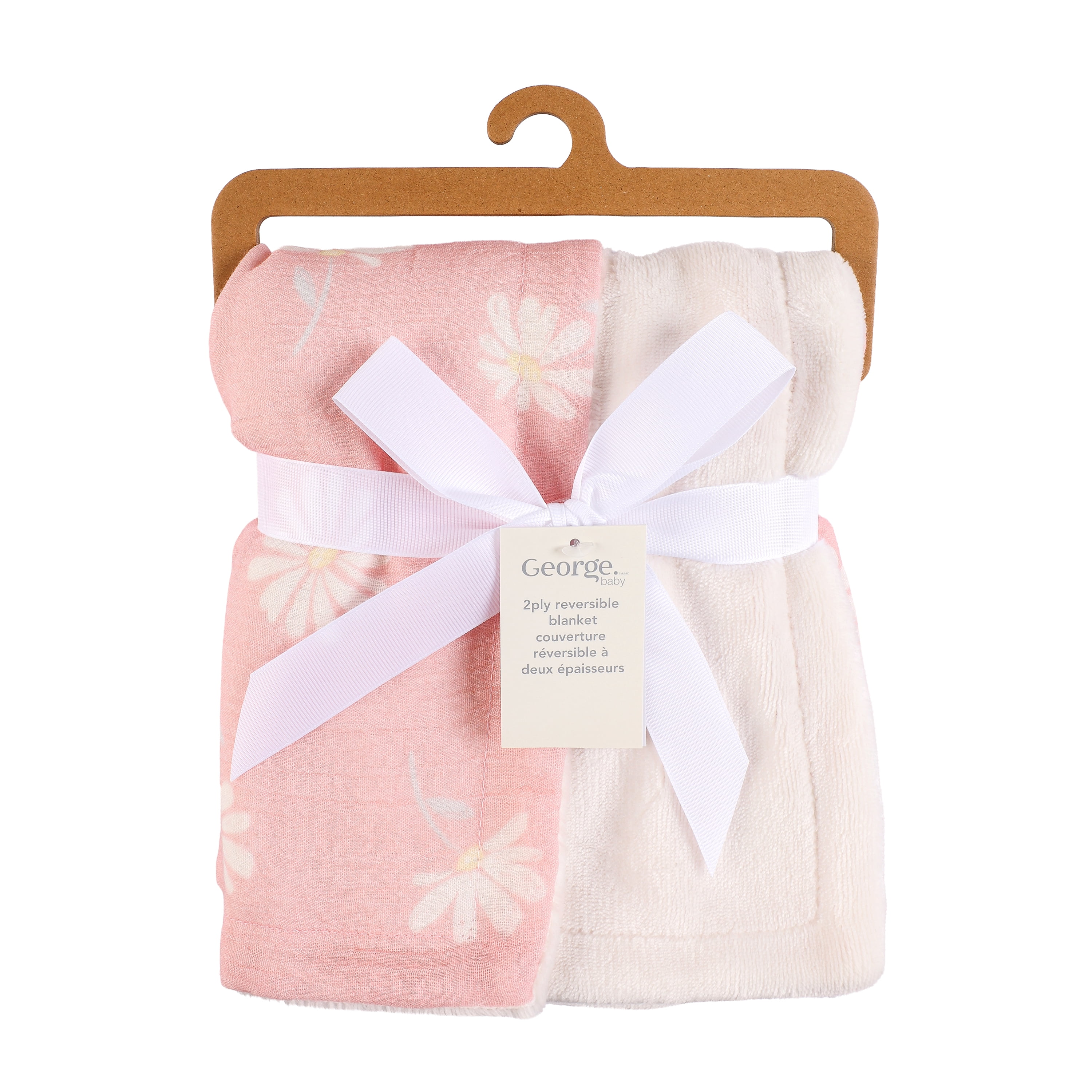 Pink Daisy Gauze Reverse to Plush Baby Blanket 30" x 40"