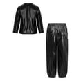 thumbnail image 6 of YiZYiF Kids Shiny Metallic Jazz Hip Hop Dance Outfit 2-Piece Long Sleeve T-Shirt and Harem Pants Set Black 100, 6 of 7