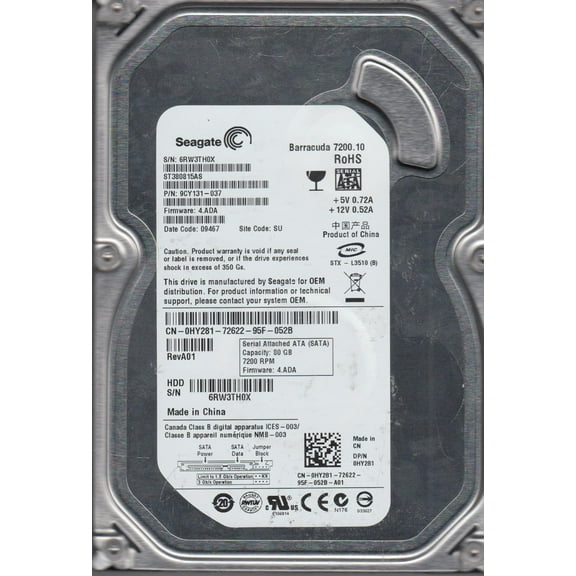 ST380815AS, 6RW, SU, PN 9CY131-037, FW 4.ADA, Seagate 80GB SATA 3.5 Hard Drive