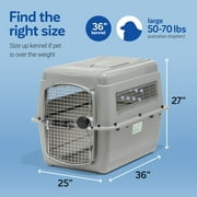 Petmate Sky Kennel for Dogs, IATA Approved, Plastic Travel Carrier, Gray, For Dogs 50-70 lbs, Large, 40 x 27 x 36