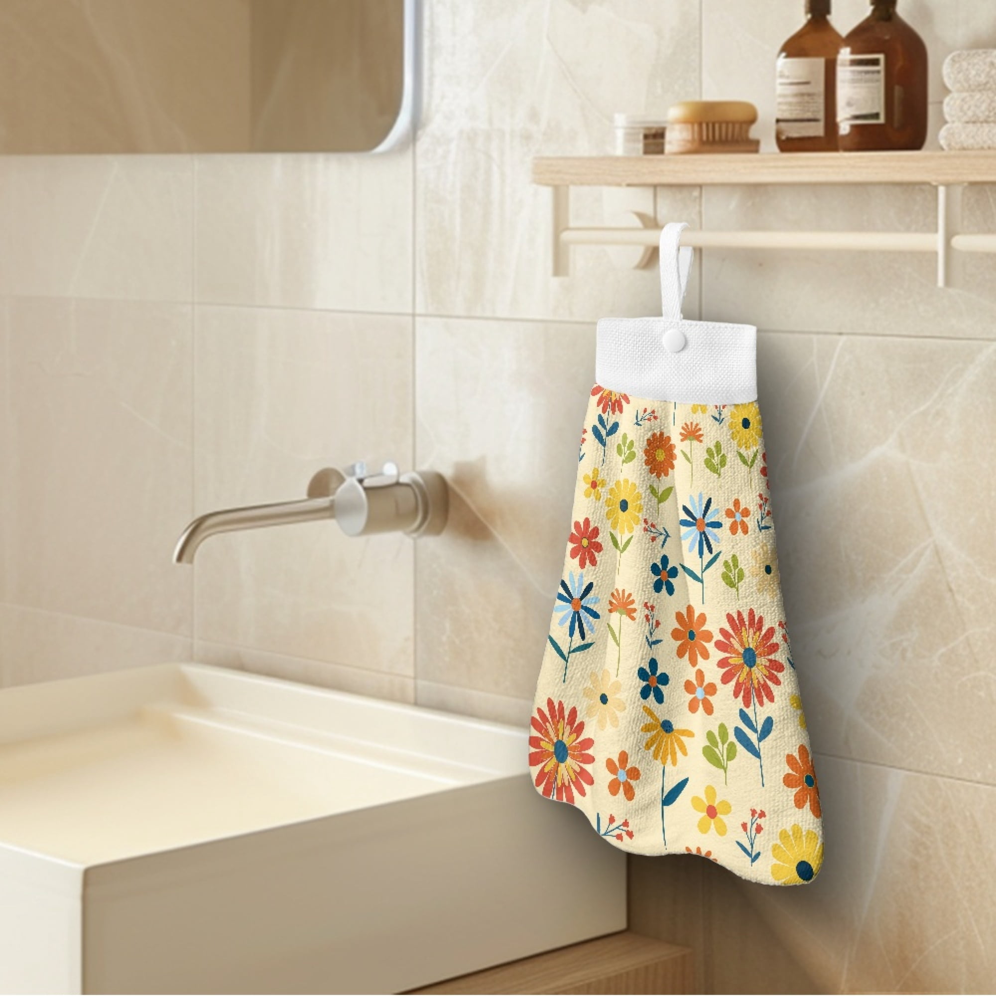 SEANATIVE Flowers Hand Towels with Hanging Loops Absorbent Hand Tie Towel Fast Drying Hand Towels for Wiping Hands Machine Washable Hang Towel for Home Bathroom Kitchen Decor 3 Piece