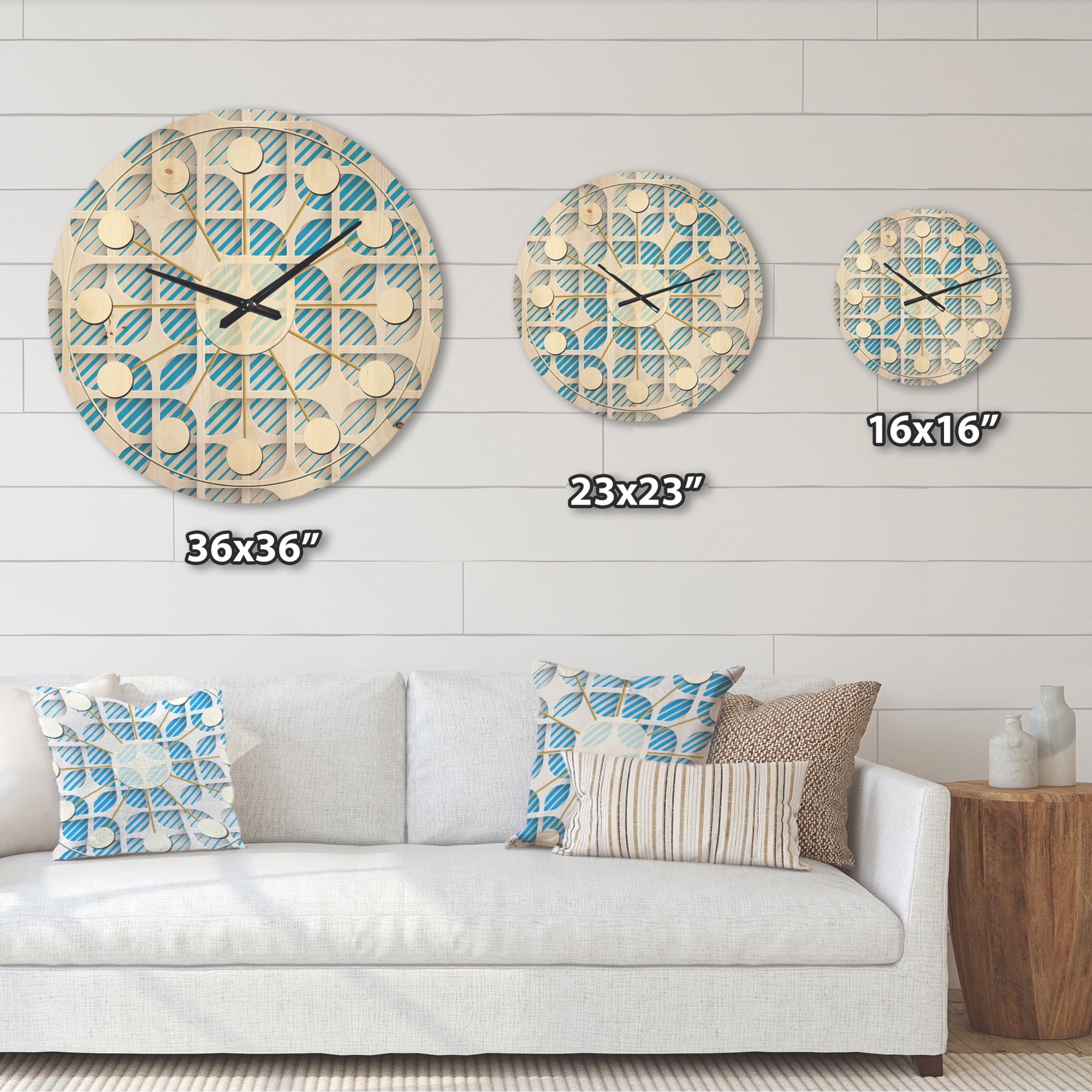 Designart '3D Blue and White Pattern II' Mid-Century Modern Wood Wall Clock