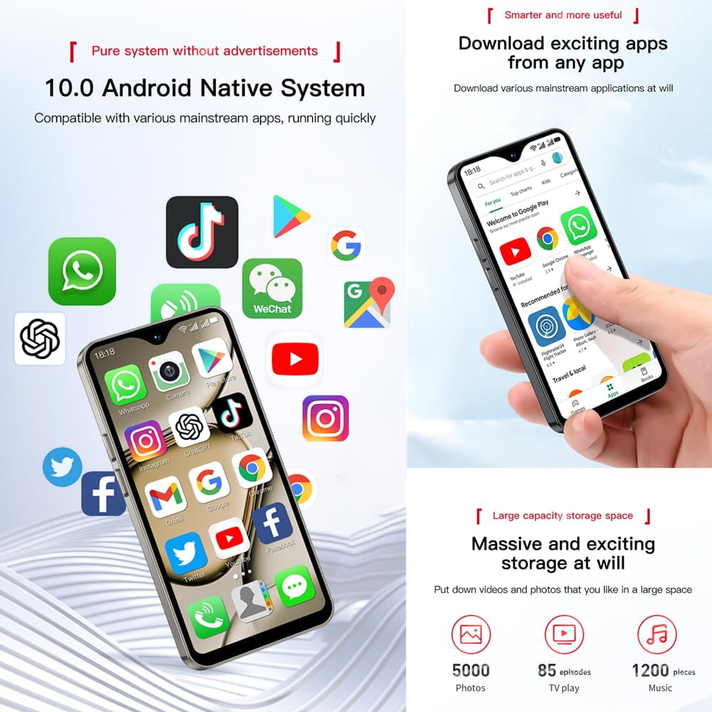 Mini Smartphone 4G Unlocked SOYES XS18 Pro Max 4.3‘’ HD Small Mobile Phones for Students 2750mAh 13MP Android 10.0 Facial Recognition OTG Bluetooth Tiny Cellphone
