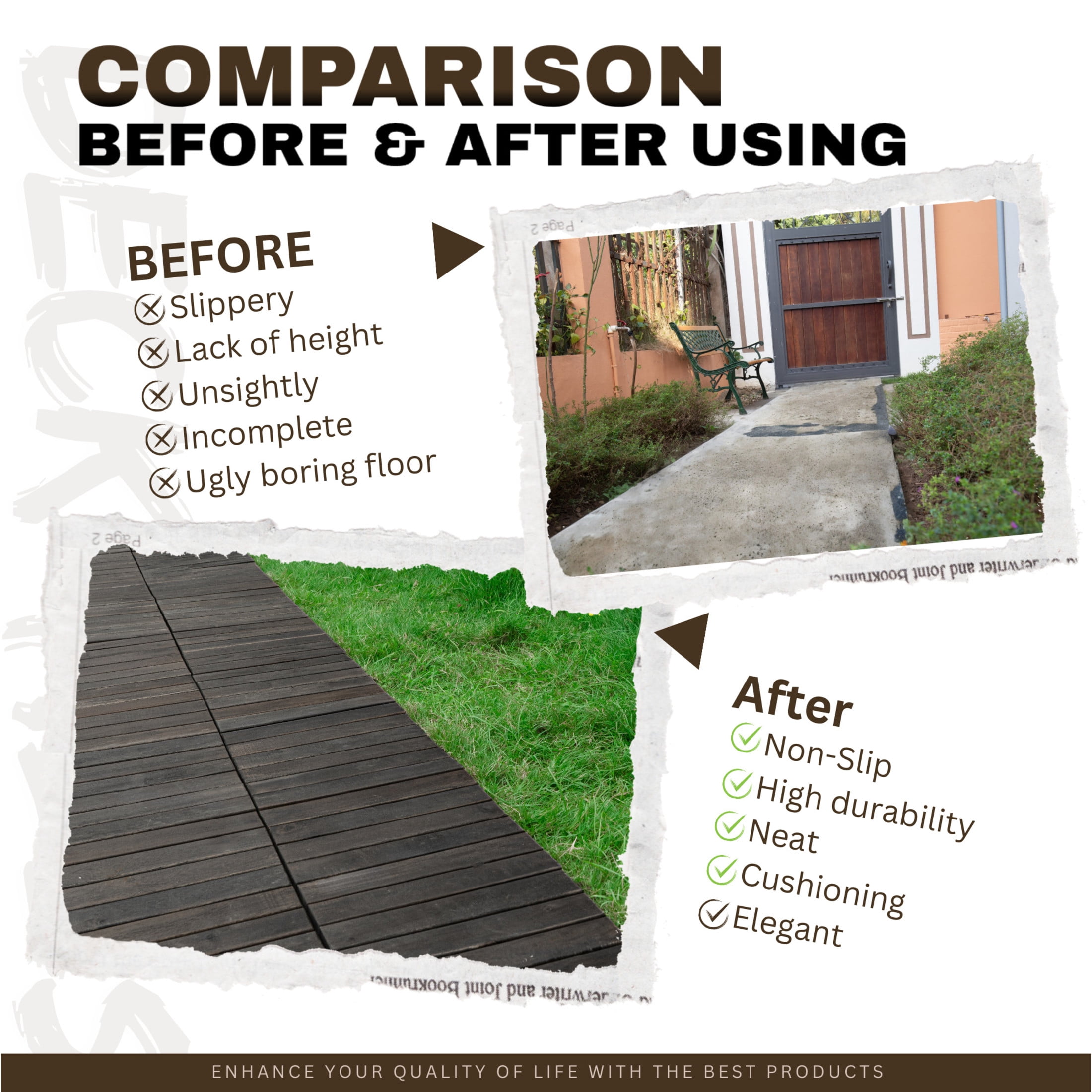Noble House 12" Striped Acacia Wood Interlocking Square Deck Tiles, Weather Resistant Outdoor Flooring, Dark Brown, 10 PCS