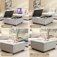 thumbnail image 5 of 32 Inch Lift Top Ottoman Coffee Table with Storage and Wooden Legs, Button Tufted Light Grey Fabric Multi Functional Footstool for Living Room, 5 of 7