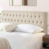 Kingfun Tufted Upholstered Queen Size Bed Headboard in Modern Button Design, Adjustable Solid Wood Head Board, Premium Linen Fabric Padded Headboards in Bedroom (Beige, Queen)