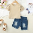 thumbnail image 2 of Toddler Baby Girls Clothes 2T Girls Outfits 3T Girls Short Sleeve Top Denim Shorts 2PCS Summer Clothing Set Apricot, 2 of 8