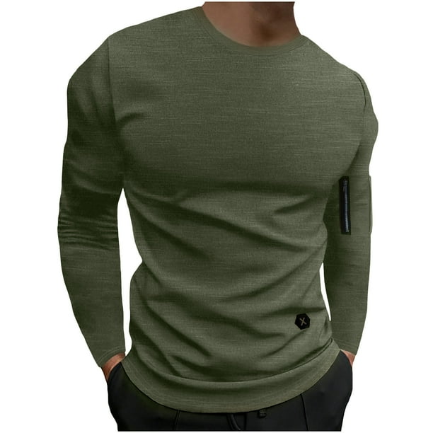 pstuiky camisas de manga larga para hombre, Camisa básica de cuello redondo y manga larga de color liso para hombre de moda camisetas de hombre m