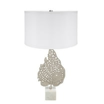 A&B Home Leaf Table Lamp with Drum Shade and Marble Base - 15"Dia. x 29"H - White/Silver