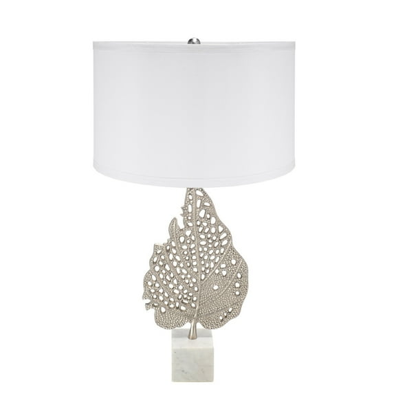 A&B Home Leaf Table Lamp with Drum Shade and Marble Base - 15"Dia. x 29"H - White/Silver