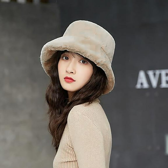 Dyfzdhu Women Winter Bucket Hat Cute Warm Caps Hunting Fishing Hat Beige
