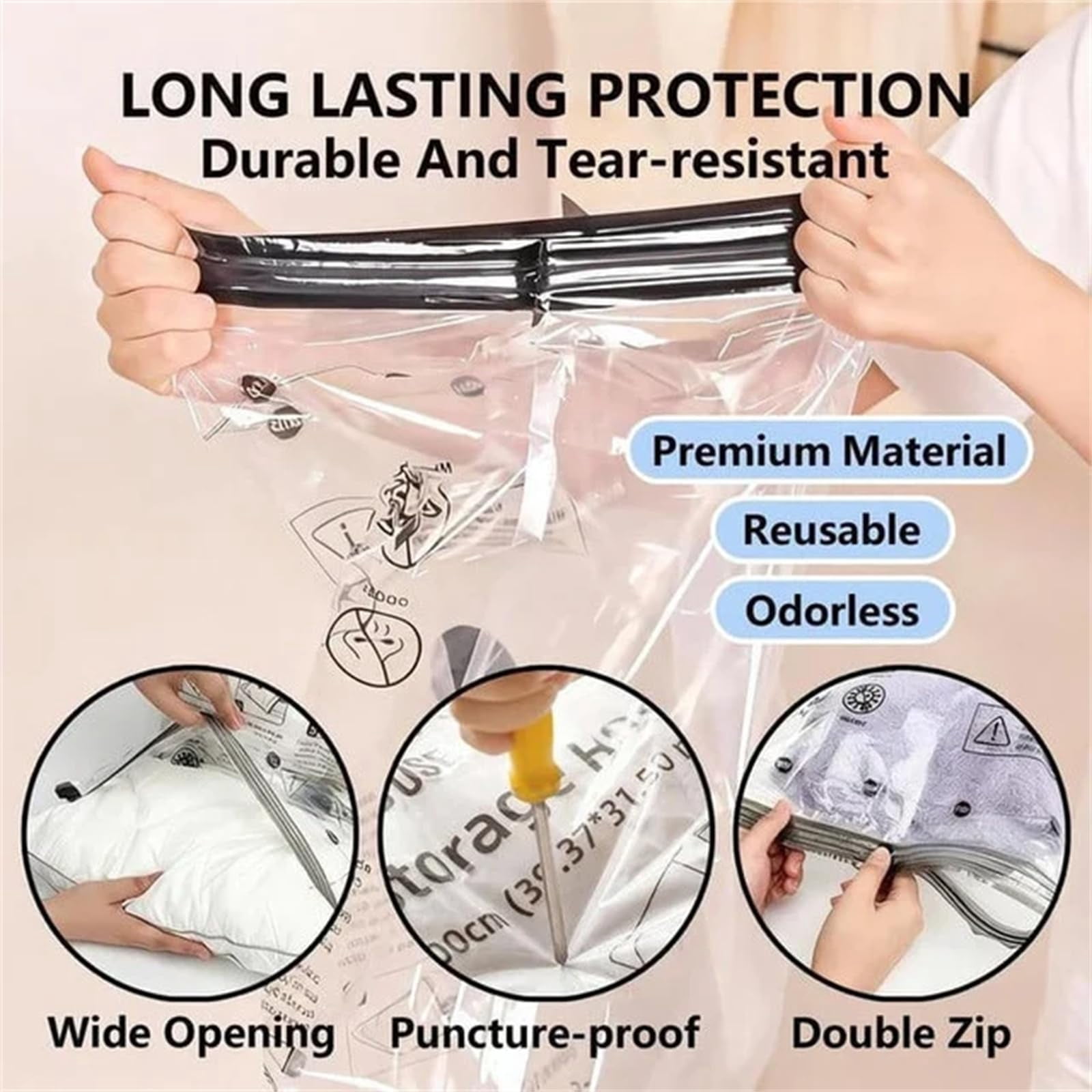 Soulin Compression Bags – Vacuum Storage Bags with Electric Pump, Space Saver for Clothes Blankets Bedding, Travel and Home Organization Reusable Packing Solution