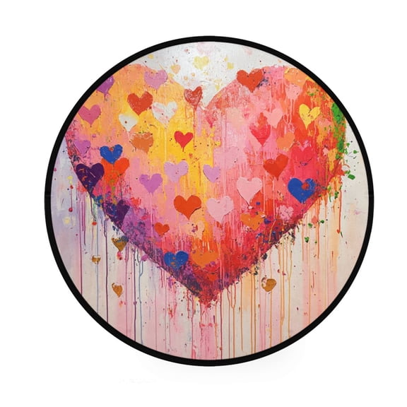 BZSMCE Round Decorative Floor Mat Colorful Heartfelt Vibrance Pattern 36.2IN
