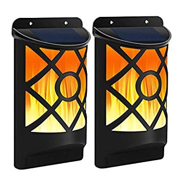 Patio And Decking Designs Solar Flame Lights Outdoor, Waterproof Flickering Flame Wall Lights with Dark Sensor Auto On/Off 66 LED Solar Powered Night Lights Lattice Design for Garden Pathway Patio Deck Yard 2 Packs ()