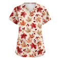 thumbnail image 2 of LNZGNM Plus Size Women's Scrub Top V neck Short Sleeve Loose Fit with Floral Leaf Print Working Uniform Blouse Working Tops,Red(L), 2 of 6
