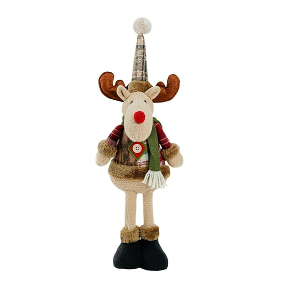 Shoreew Christmas Plush Toy with Retractable Legs Handmade Reindeer Snowman Santa Claus Plush Doll Xmas Holiday Party Decoration Ornament