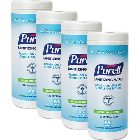 (4 pack) (4 Pack) PURELL®, GOJ911112EA, Textured Sanitizing Wipes, 100 / Each, White