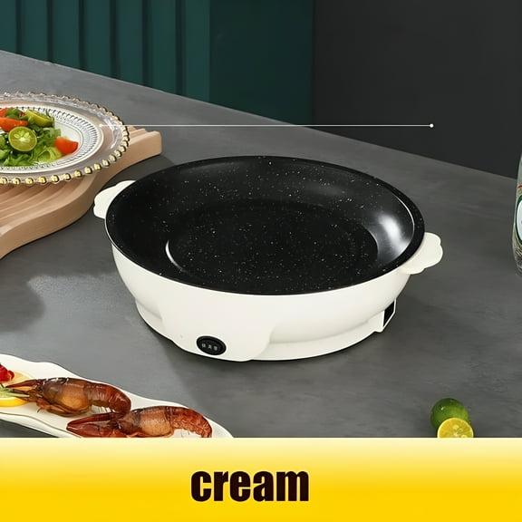 HIBIBUD 2026 New 220V Multifunction Electric Frying Pan Skillet - Non-Stick Grill Fry Baking Roast Cooker for Steak Barbecue Cooking White