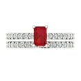 thumbnail image 2 of Clara Pucci 18K White Gold Emerald Cut 0.5Ct Simulated Ruby Engagement Ring + Matching Band - Luxury Box Included, 2 of 7