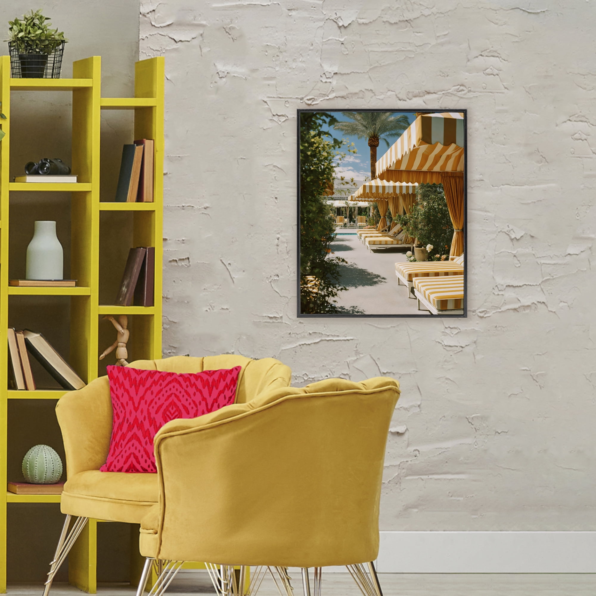 Stupell Industries Vintage Cabanas at Poolside Black Framed Giclee Art, design by Franklyn Gregory